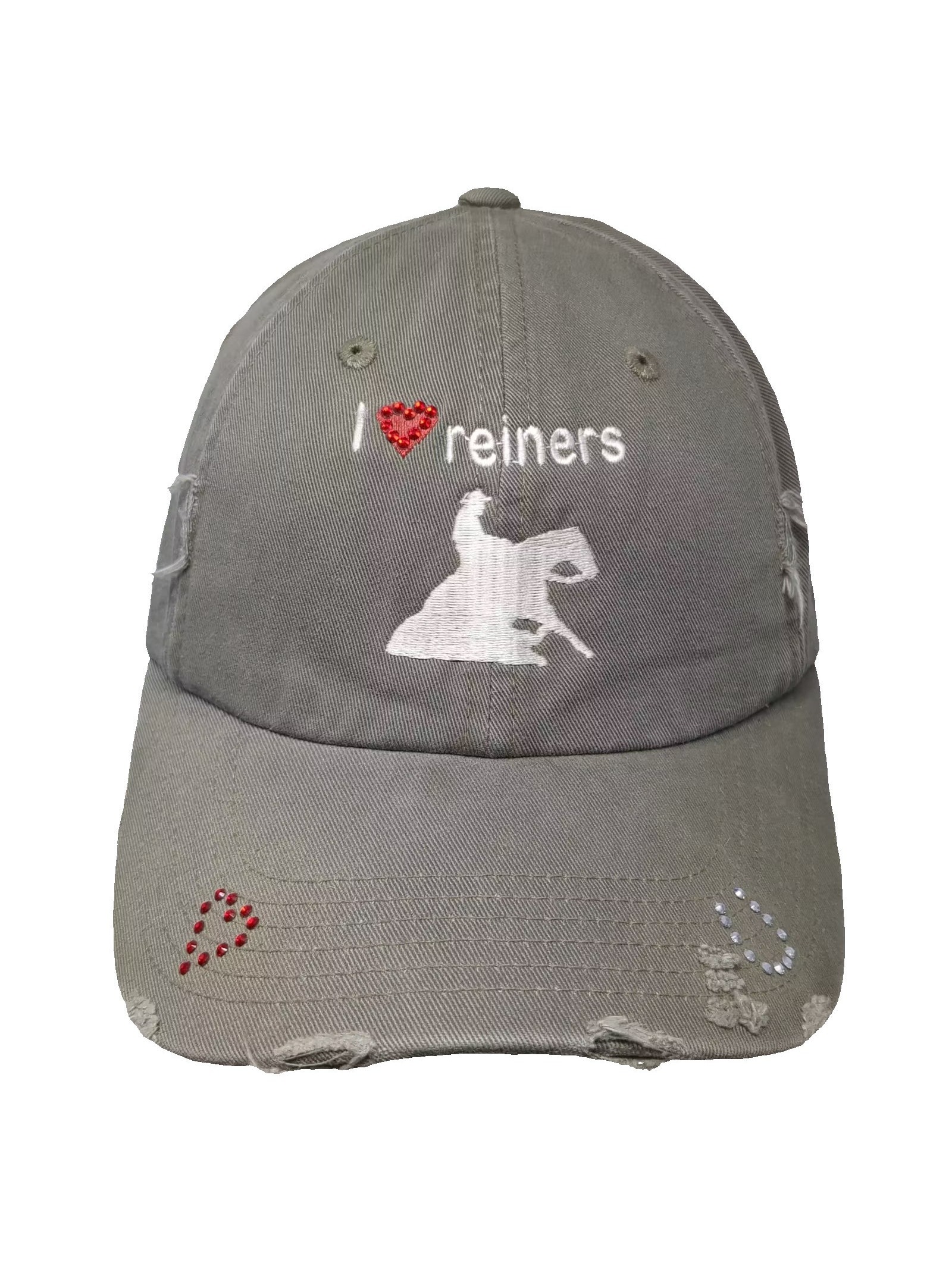 District Threads Green Baseball Cap Os Distressed Rhinestone Reining Horse Hat
